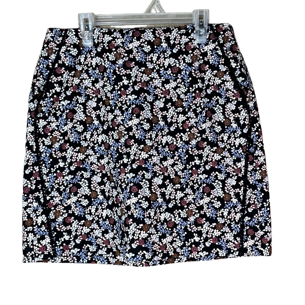 LOFT Black Floral‎ Print Cotton Blend Skirt Womens Size 4